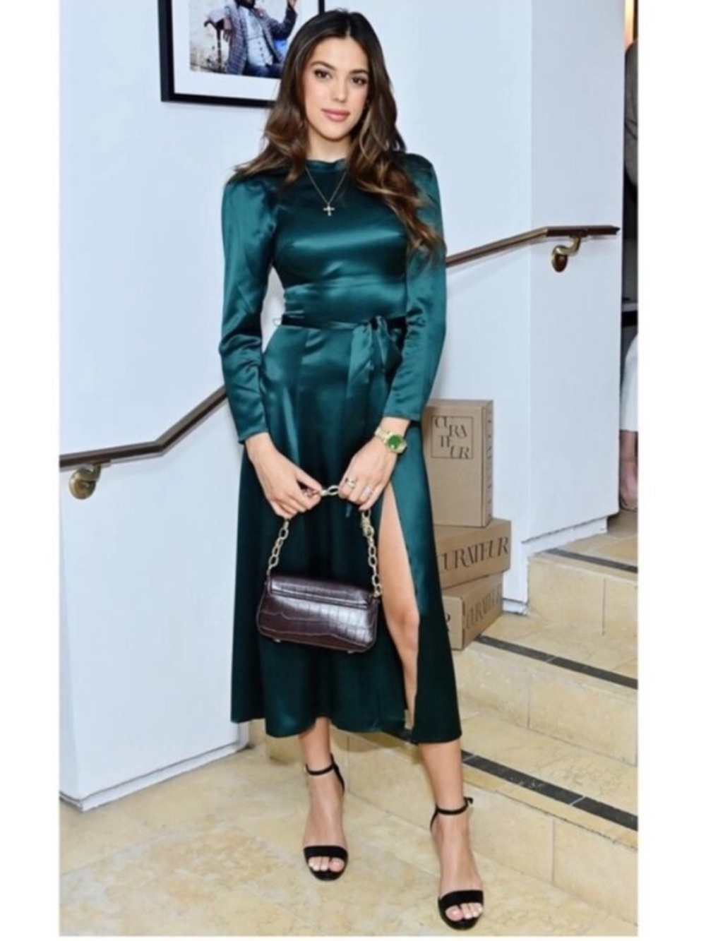 Reformation Long-Sleeve Midi Dress Emerald Green Julius Silk Green Forest
